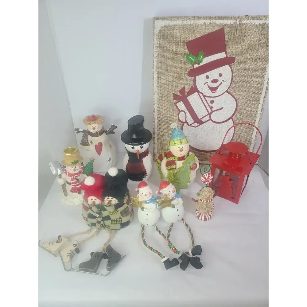 Large Lot New& Vintage Snowman Themed Christmas Decor Hallmark, Selvestri & more